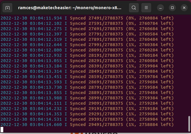 Monero Node Tor Linux 06 Syncing Node