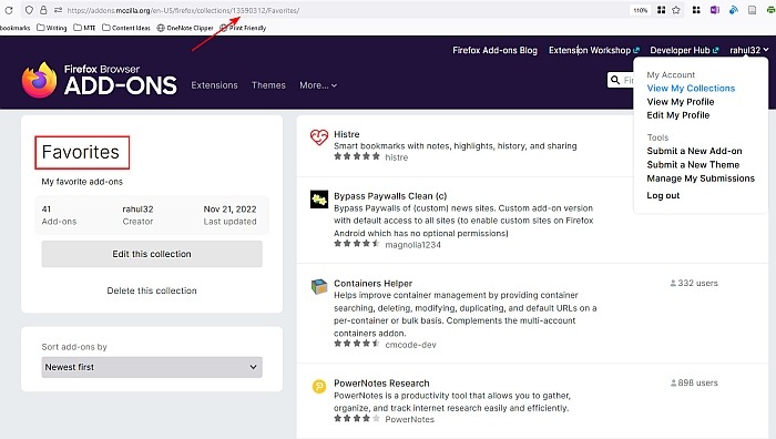 Note The Collection Unique Number And Name Firefox