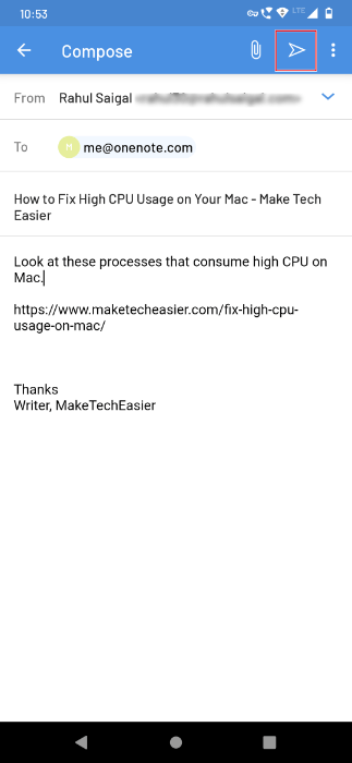 Send Your Note And Link To Onenote