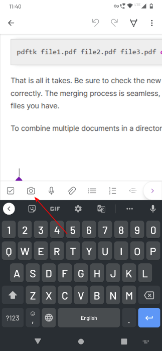 Tap The Camera Icon On The Quick Capture Bar Onenote Android