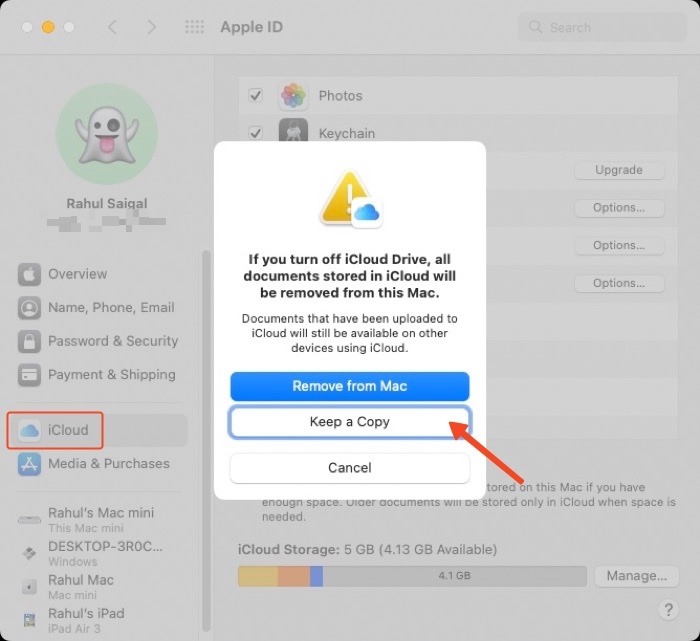 Untick Icloud Drive And Choose Keep A Copy 1