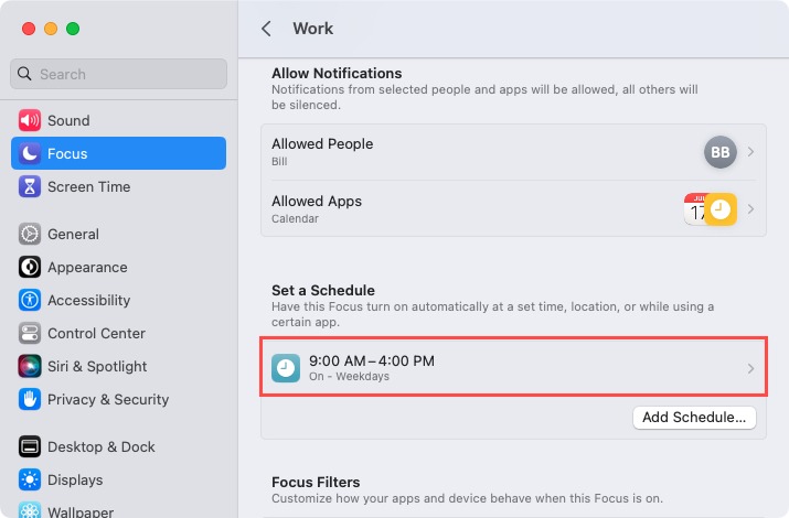 Added a schedule for a Focus on Mac