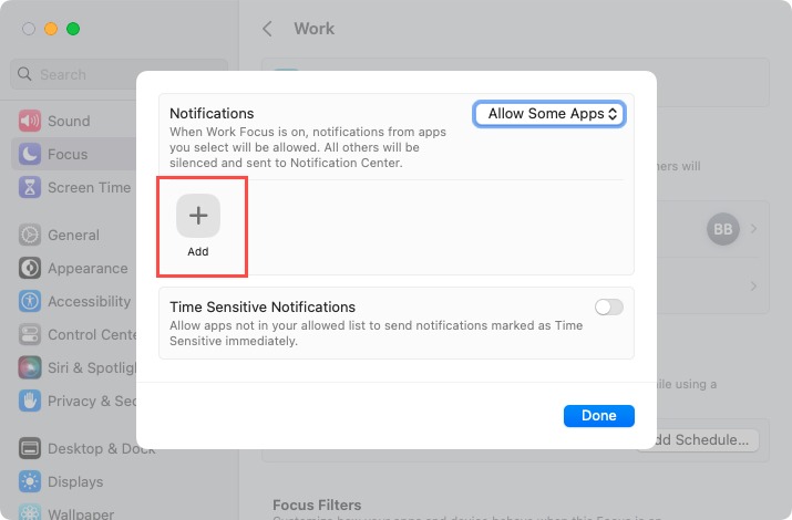 Add Allowed Apps for a Focus on Mac