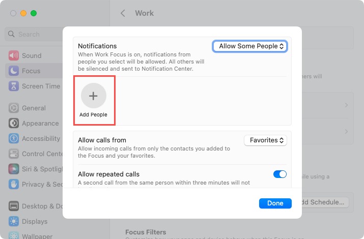 Add People for a Focus on Mac
