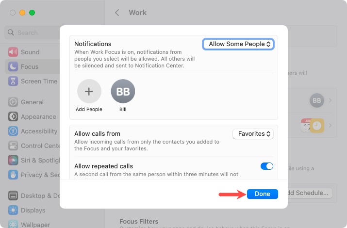 Done button for allowed people