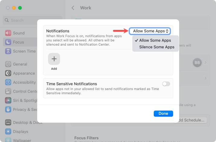 Allowed Some Apps for a Focus on Mac