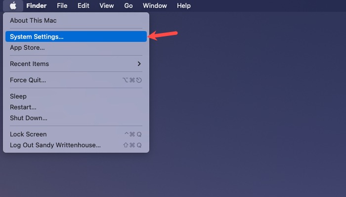 System Settings in the menu bar o nMac