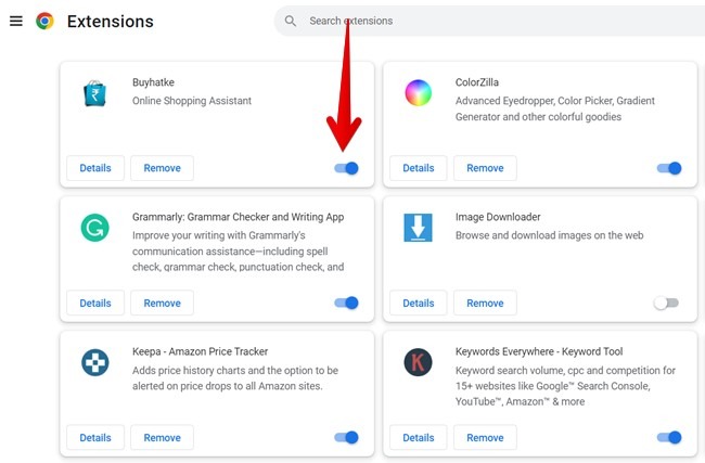 Disabling extensions in Chrome browser.