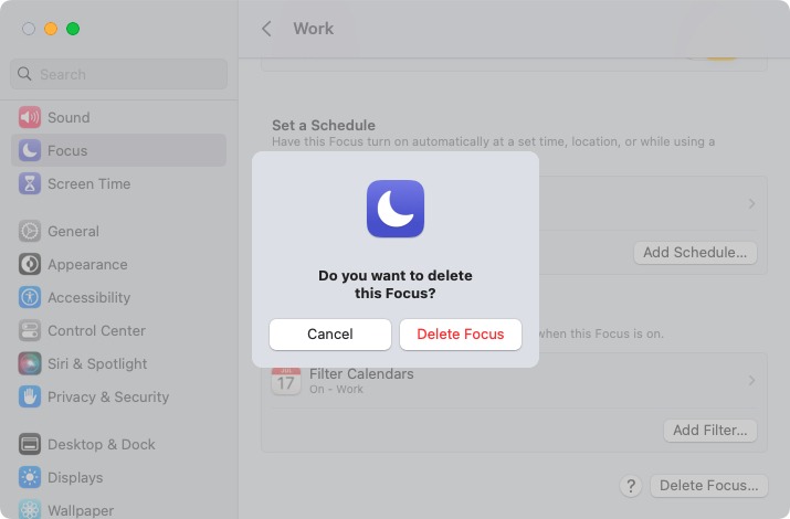 Confirm Delete for a Focus on Mac