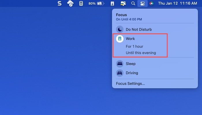 Enable a Focus in the Control Center
