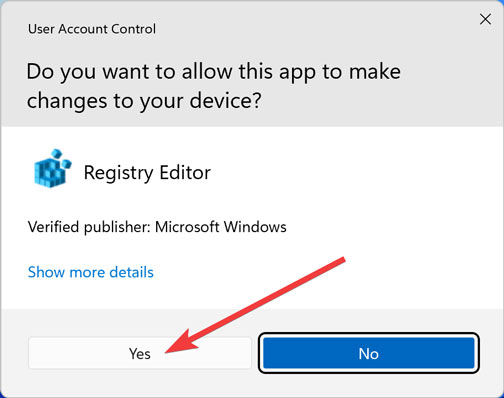 Allowing Registry Editor to make changes to device. 