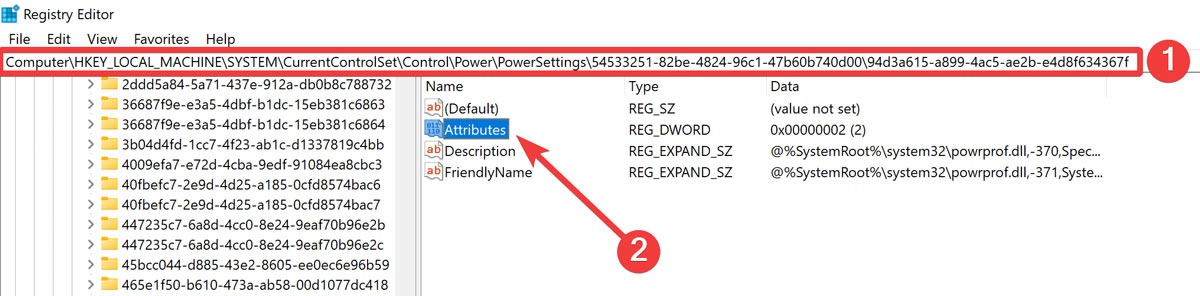 "Attributes" key visible in Registry Editor.