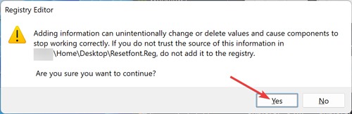 Registry Editor warning.