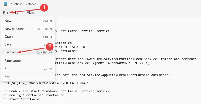 Saving file in Notepad.