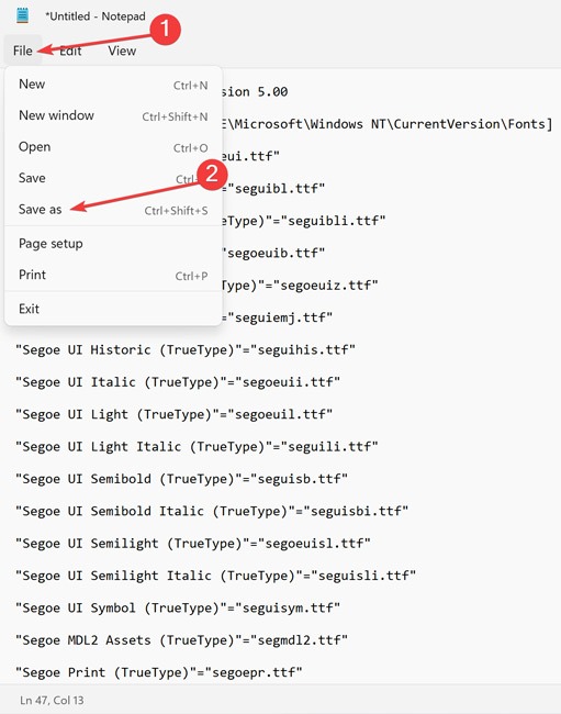 "Save as" file in Notepad.