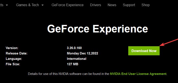 GeForce Experience download from the official NVIDIA website.