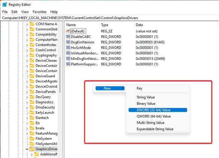 Creating new value in Registry Editor.