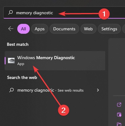 Searching for Windows Memory Diagnostic using Search.