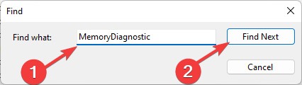 Searching for "MemoryDiagnostic"  term. 