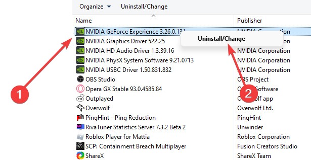 Uninstalling NVIDIA GeForce Experience.