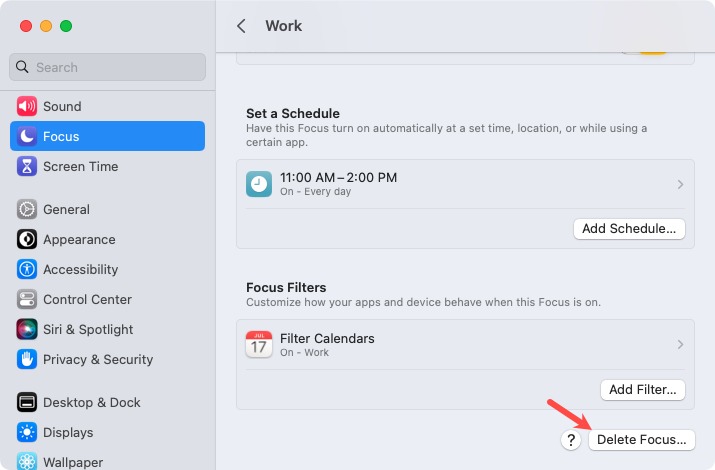 Delete Focus button on Mac