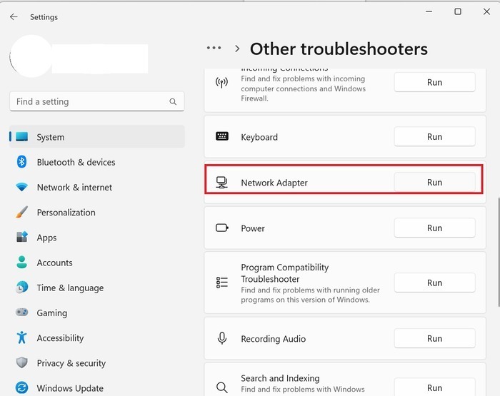 Running the "Network Adapter" troubleshooter.