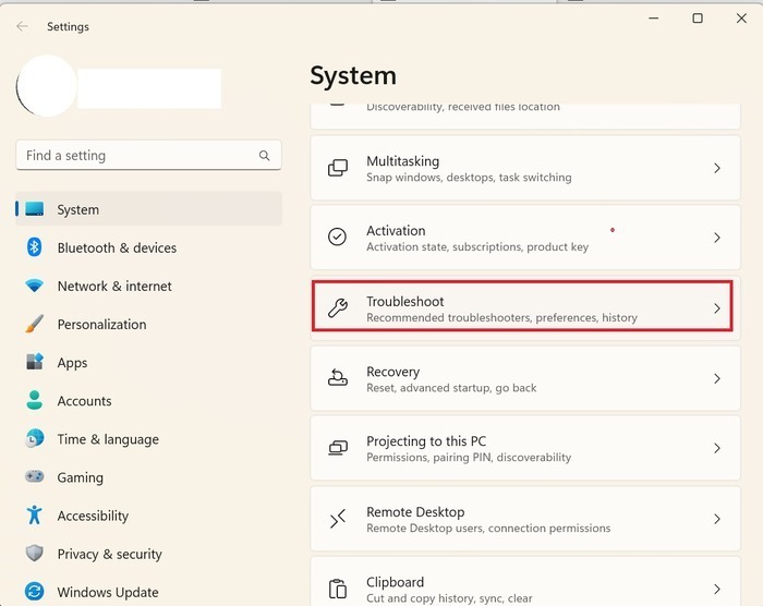 Access "Troubleshoot" options in Windows 11.