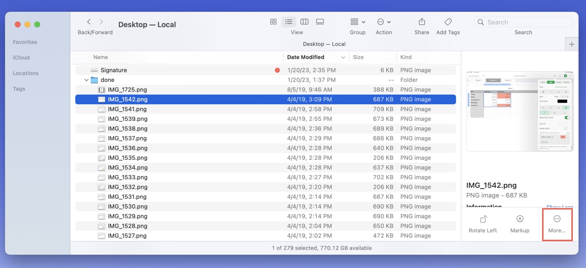 More in the Finder Preview toolbar