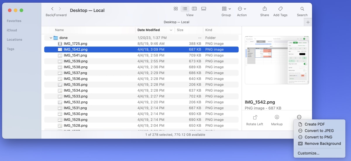 Quick Actions in the Finder Preview toolbar 