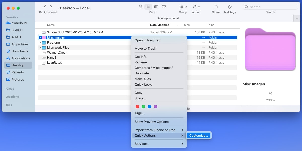 Customize in the Quick Actions list