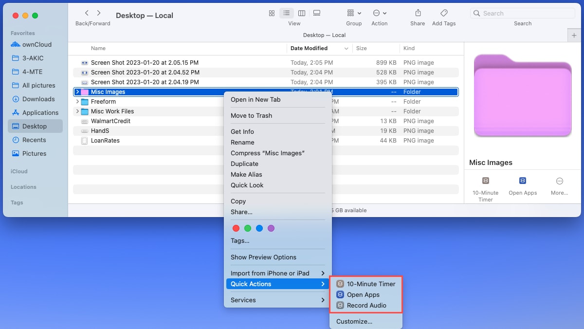 Finder Quick Actions list updated