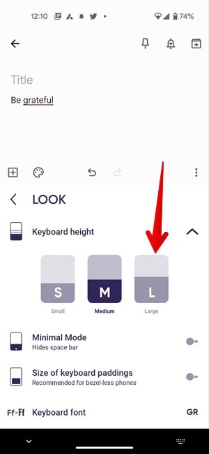 Fleksy Keyboard Size