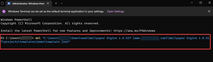 Deleting file with PowerShell in Windows.