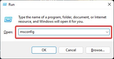 Typing "msconfig" in Run window. 