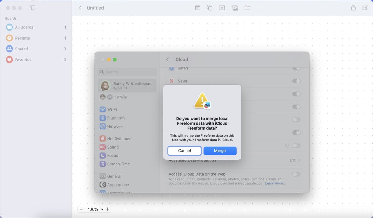 Merge data prompt in Freeform
