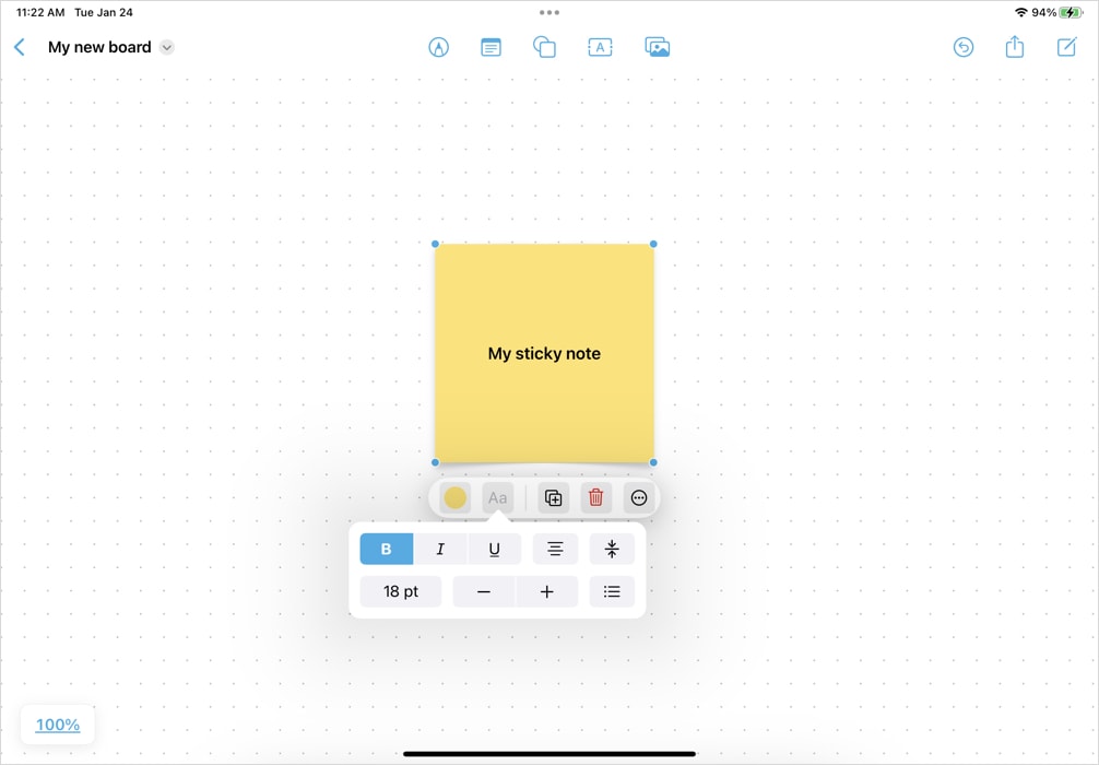 Sticky Note format options