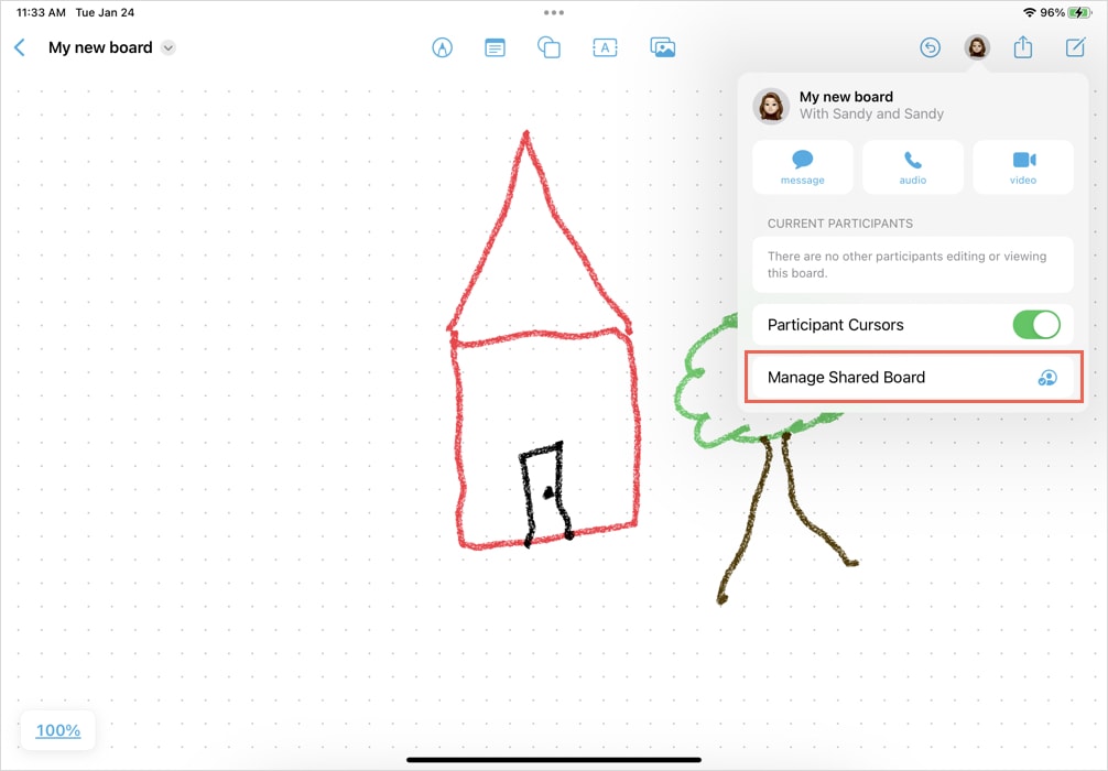 Manage Shared Board in the Share menu