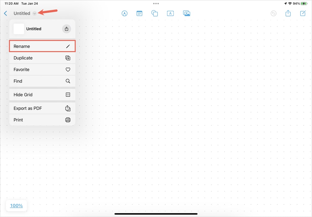 Rename in the Freeform board menu