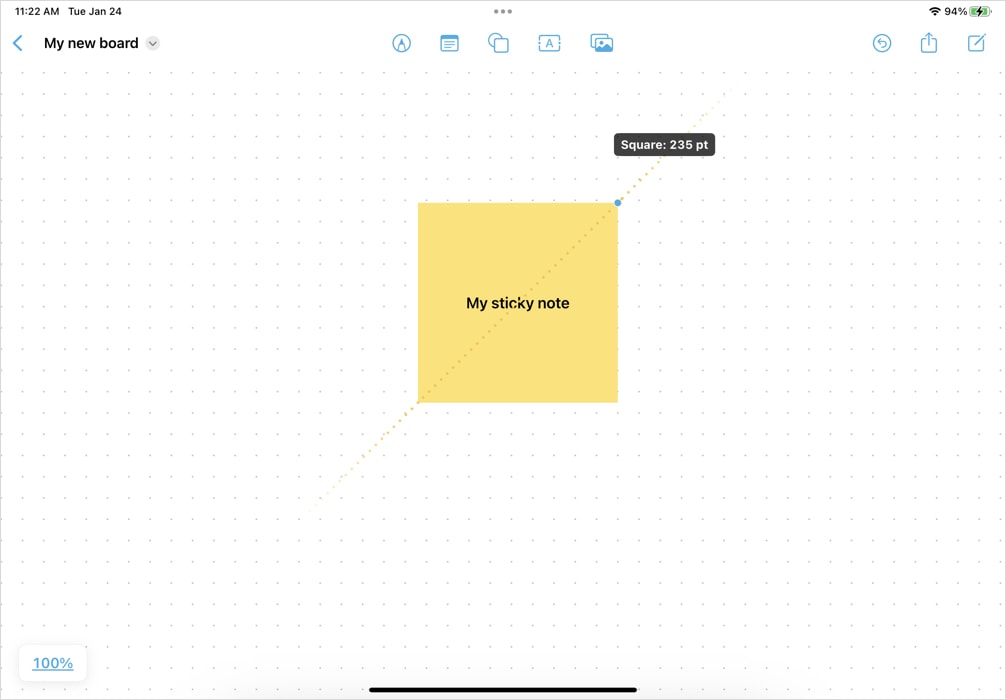 Resizing a Sticky Note