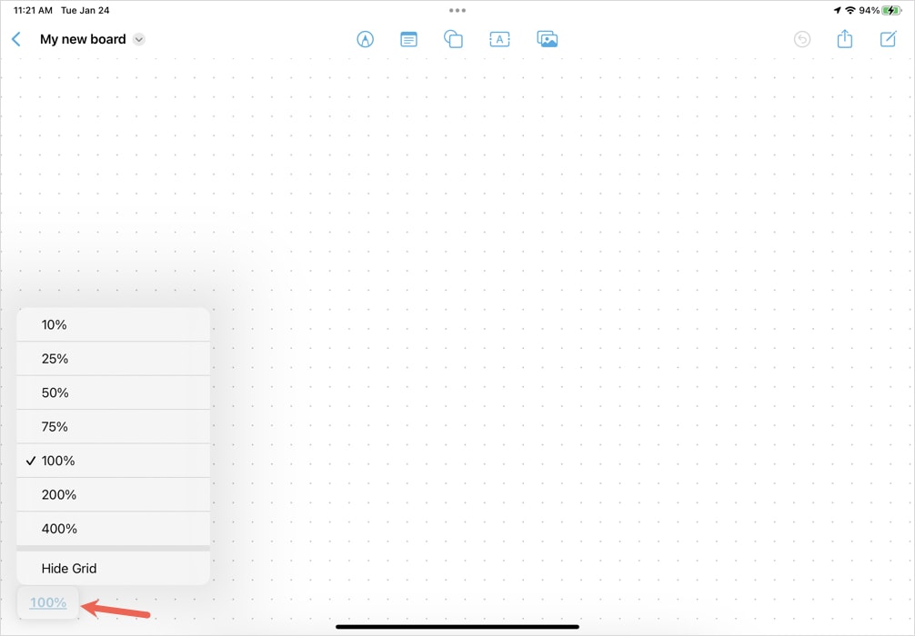 Zoom settings for a board