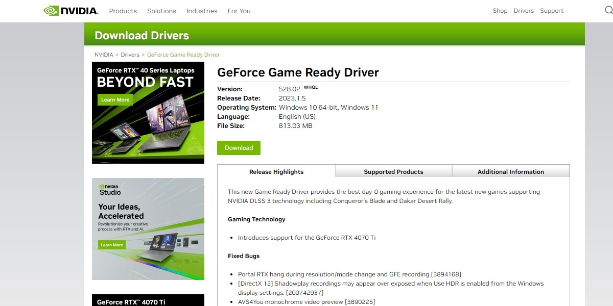 GeForce driver download.