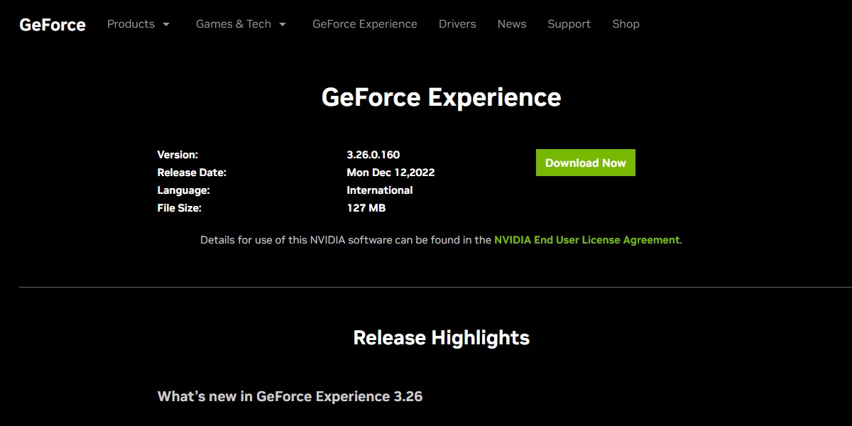 GeForce Experience download page.