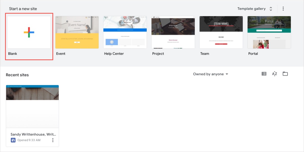 Google Sites Blank option
