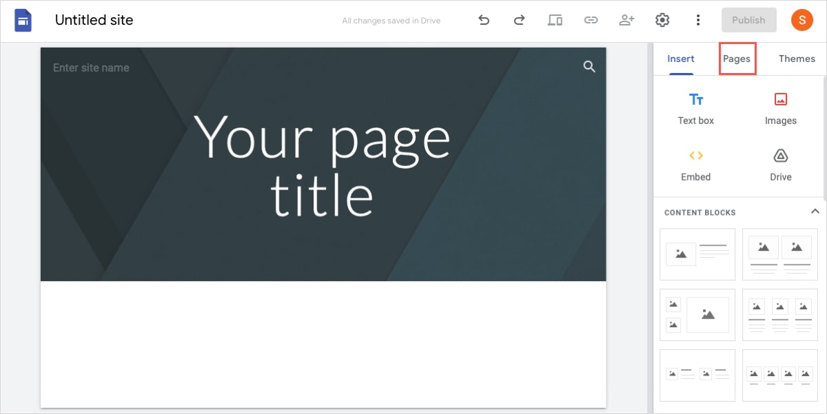 Google Sites Pages tab