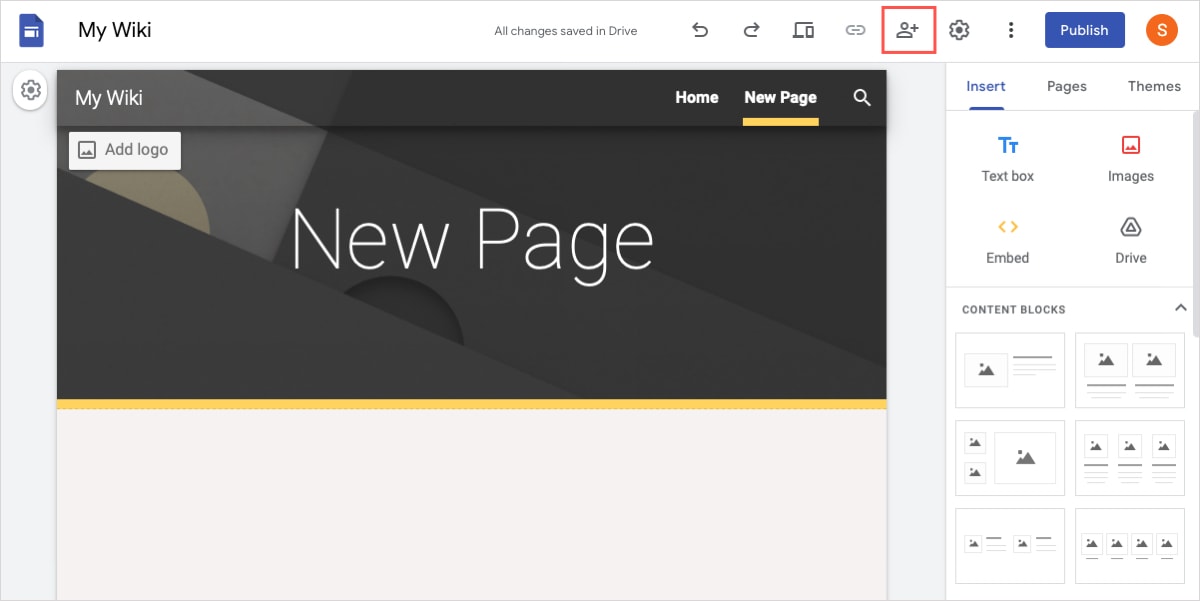 Google Sites Share button