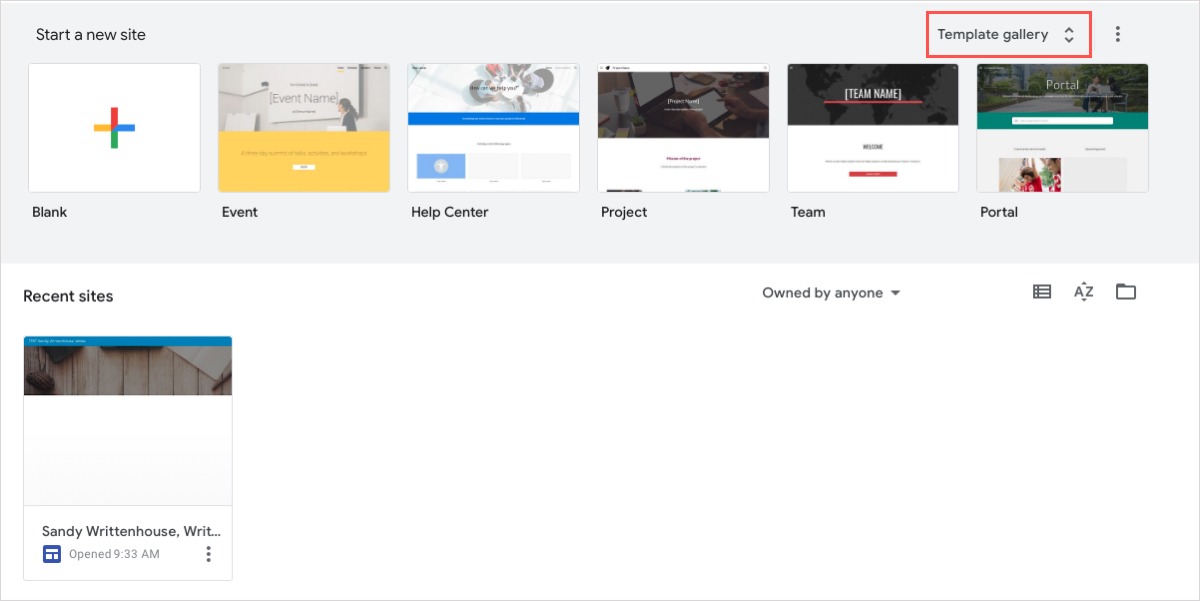 Google Sites Template Gallery