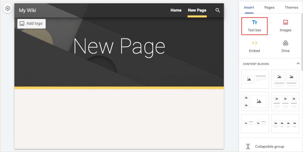 Google Sites Text Box