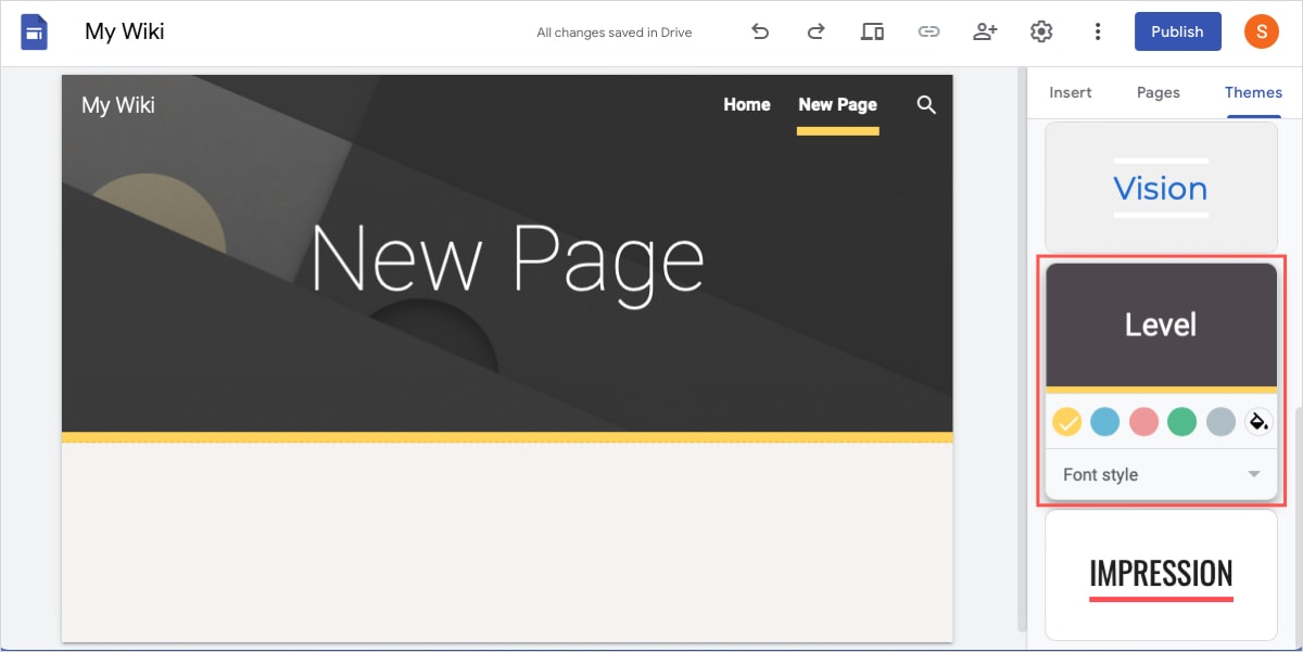 Google Sites Theme options