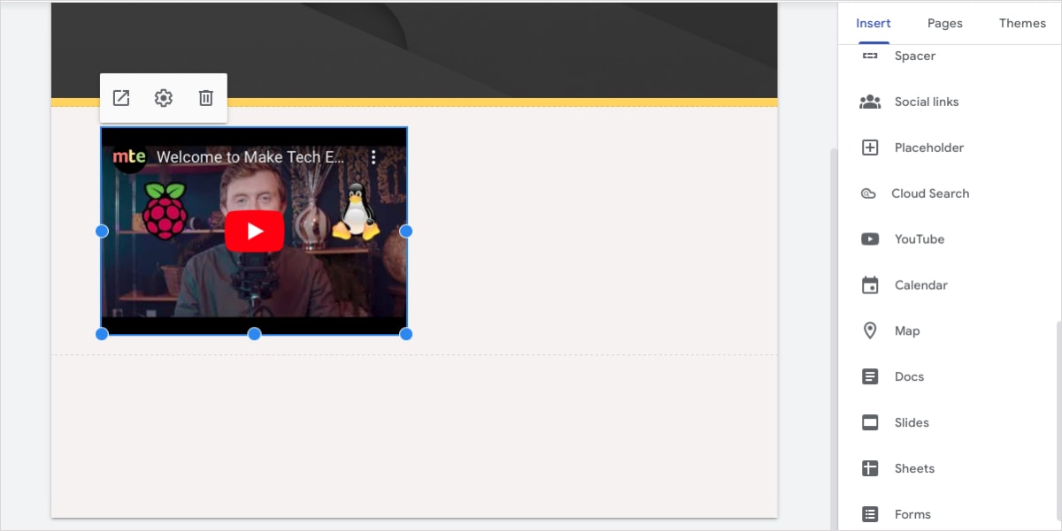 Google Sites YouTube video added