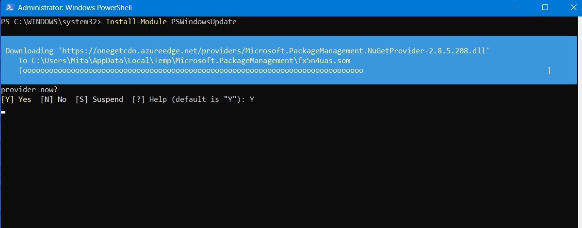 Latest Windows Update Problems and How to Fix Them 50 Installing NuGetprovider by means of PSWindowsUpdate in PowerShell home window.